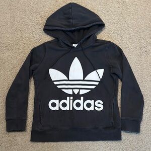 Adidas Mens Hoodie White Trefoil Logo Pullover Sweatshirt Black Size S
